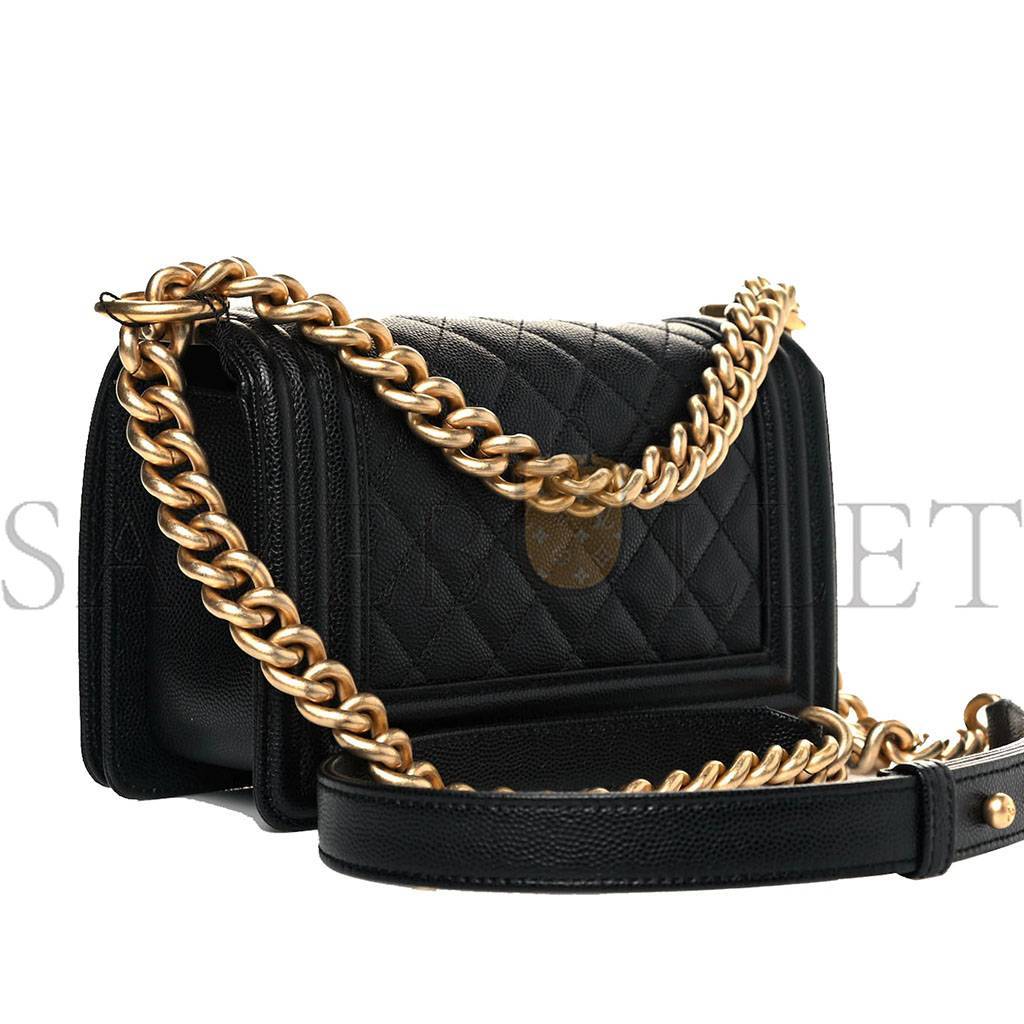 Ch*el master small black caviar le boy flap bag with gold chain a67085 (20.5*12*8.5cm)